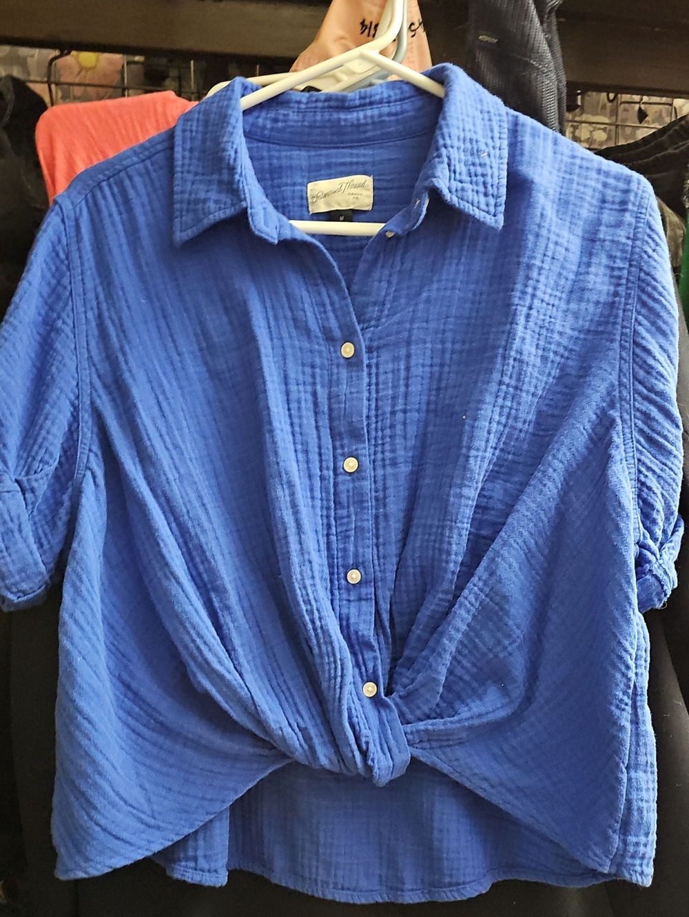Universal Thread Blue Gauze Button-Down Knot Front Shirt